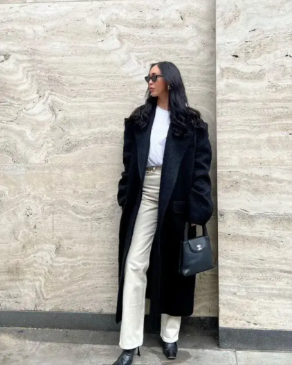 What to Wear with Cream Pants Female 2026: 20+ Outfits You'll Love What to Wear with Cream Pants Female: Long Black Coat + White Basic T-Shirt